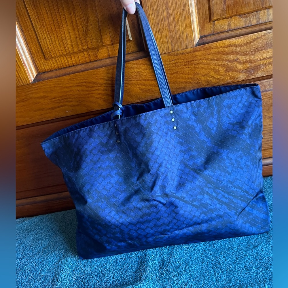 BOTTEGA VENETA Intreccio Illusion Tote Bag Shoulder Nylon Leather Blue